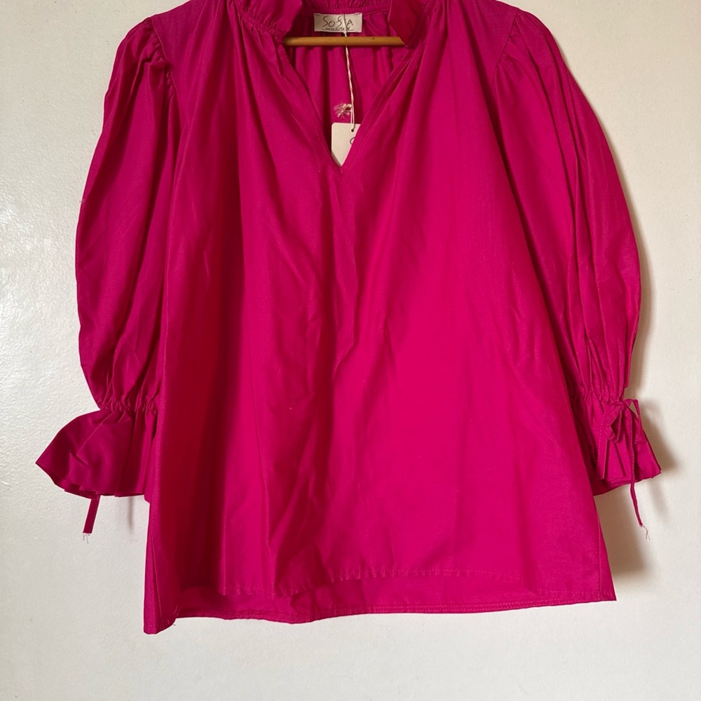 NWT Sofia Made In Italy ruffle collar balloon sleeve Pink Top one size